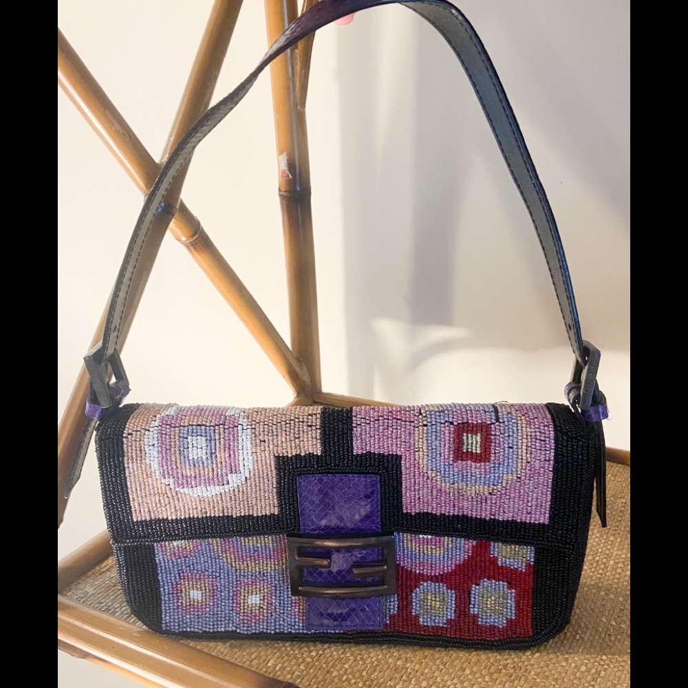 Authentic Fendi Beaded Snakeskin Baguette